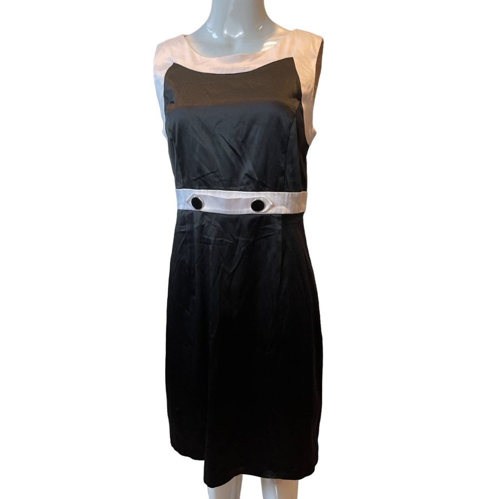 MAURICES Womens Colorblock Sheath Dress H0412 Round Neck Black White Size 11/12